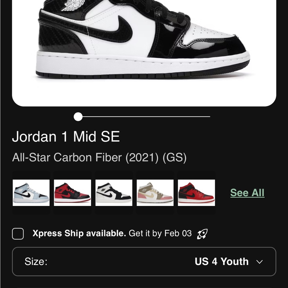 GUC Jordan 1 Mid SE Carbon Fiber Sneakers - Size 4Y - Picture 14 of 16